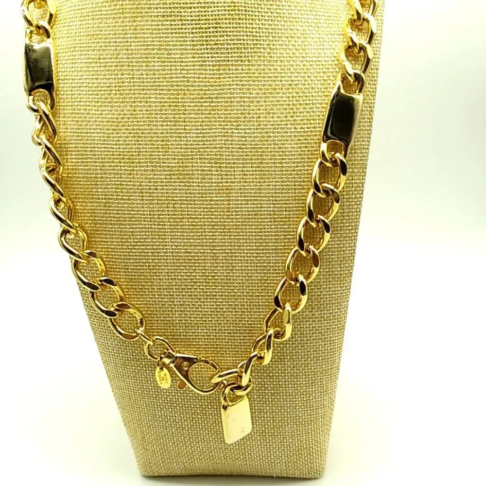 Men's EXP Made in Korea Gold Tone Chain & Bar Necklace Very Heavy NWOT